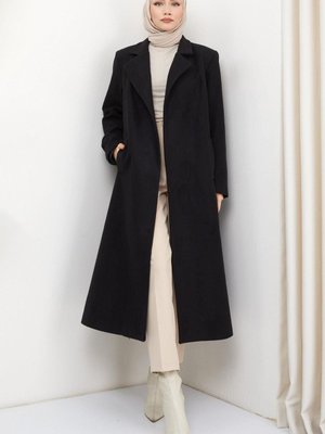 Kuşaklı Kaşe Kaban Siyah Kuşaklı Kaşe Kaban Siyah