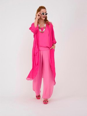 Pembe Italyan Korsajlı Astarlı Wes İpek Pantolon