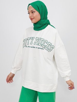 Ekru Boncuk Ve Nakış Detaylı 2iplik Sweatshirt Ekru Boncuk Ve Nakış Detaylı 2iplik Sweatshirt