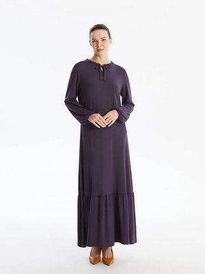 Lcw Grace Koyu Mor Bağlamalı Yaka Düz Uzun Kollu Elbise Lcw Grace Koyu Mor Bağlamalı Yaka Düz Uzun Kollu Elbise