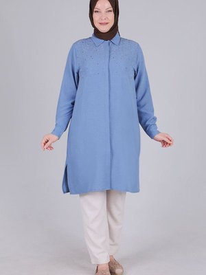 Gök Mavi Büyük Beden Taşlı Tunik Gök Mavi Büyük Beden Taşlı Tunik