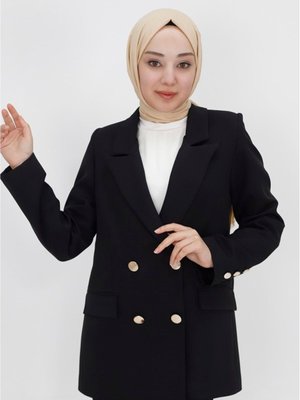 Siyah Sahte Cep Detaylı Kısa Boy Kruvaze Yaka Blazer Ceket Siyah Sahte Cep Detaylı Kısa Boy Kruvaze Yaka Blazer Ceket