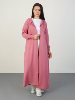 Koyu Gül Kapüşon Detaylı Fermuarlı Spor Örme Pardesü Koyu Gül Kapüşon Detaylı Fermuarlı Spor Örme Pardesü