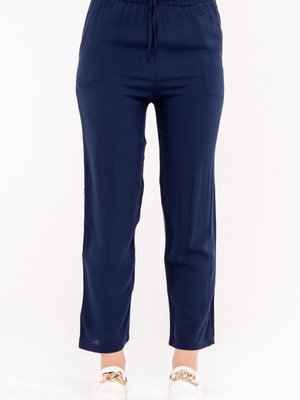 Lacivert Yazlık Önü Bağcık'lı Ve Beli Lastikli Şık Dokuma Viskon Cepli Kumaş Pantolon Lacivert Yazlık Önü Bağcık'lı Ve Beli Lastikli Şık Dokuma Viskon Cepli Kumaş Pantolon