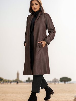 Kahverengi Kapüşonlu Fermuarlı Kot Kap Kahverengi Kapüşonlu Fermuarlı Kot Kap