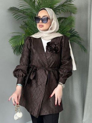 Yakası Güllü Ceket Kahverengi