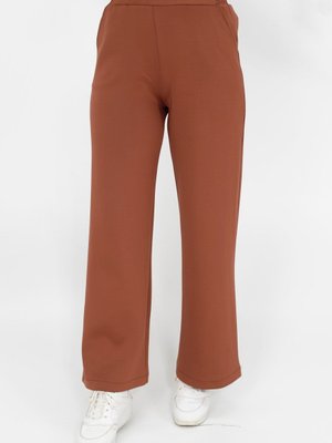 Kahverengi Scuba Kumaş Geniş Paça Pantolon