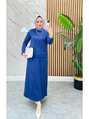 Saks Dikiş Detaylı Etekli Takım Saks Dikiş Detaylı Etekli Takım