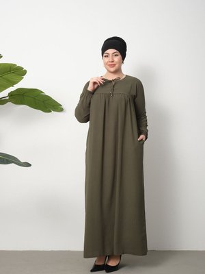 Yaka Bağcıklı Mevlana Kesim Cepli Elbise