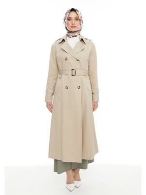 Bej Kruvaze Kapama Kuşaklı Klasik Trenç