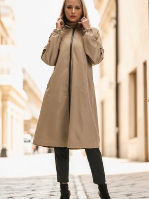 Koyu Vizon Kapüşonlu Cepli Kap Koyu Vizon Kapüşonlu Cepli Kap