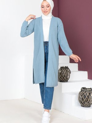 İnce Delikli Triko Hırka Mavi