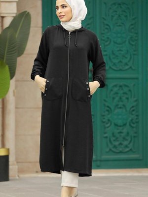 Kapüşonlu Siyah Kap