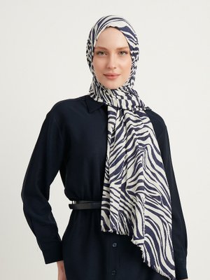 Lacivert Zebra Desenli Şal