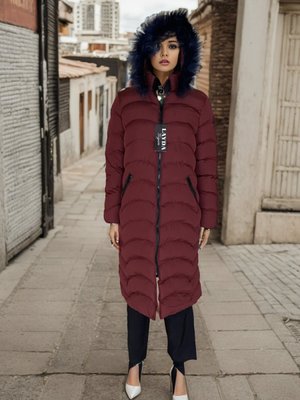 Bordo Kürklü Şişme Mont