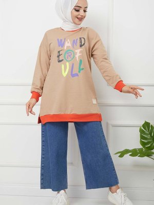 Camel Baskılı Detaylı Tunik