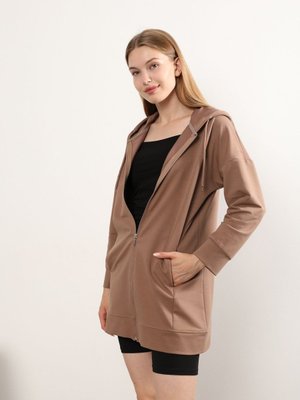 Basic Uzun Fermuarlı Kapüşonlu Modest İki İplik Likralı Lux Cepli Sweatshirt Tunik