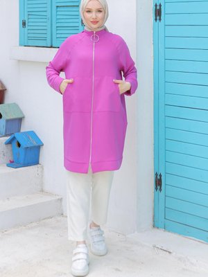 Trend İpek Krep Kumaşlı Sırtı Yıldızlı Fermuarlı Ceket Trend İpek Krep Kumaşlı Sırtı Yıldızlı Fermuarlı Ceket