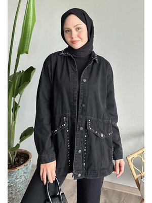 Boncuklu Siyah Kot Ceket Boncuklu Siyah Kot Ceket