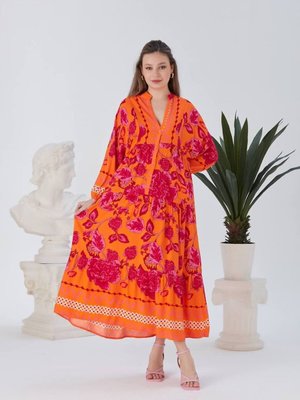 Desenli Uzun Gömlek Elbise Desenli Uzun Gömlek Elbise