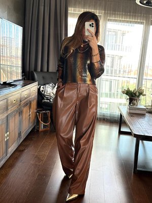 Taba Deri Tek Pile Palazzo Pantolon