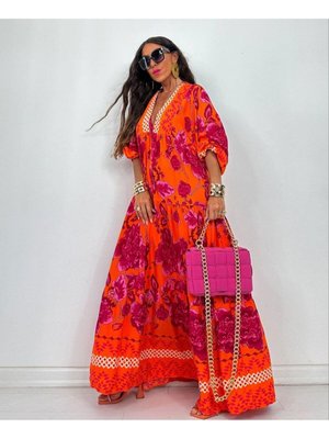 Hakim Yaka Düğmeli Desen Elbise Oversize Hakim Yaka Düğmeli Desen Elbise Oversize