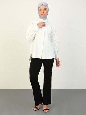 Beyaz Taş Detaylı Poplin Kumaş Tunik