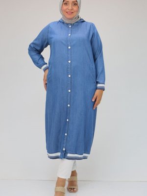 Mavi Büyük Beden Kol Ve Etek Ucu Ribanalı Liyosel Kap