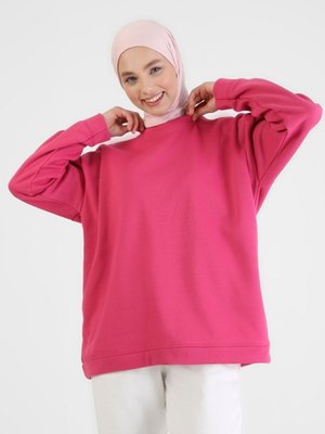 Bisiklet Yaka Sweatshirt Fuşya