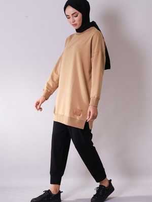 Bisiklet Yaka Iplik Tunik Latte Bisiklet Yaka Iplik Tunik Latte