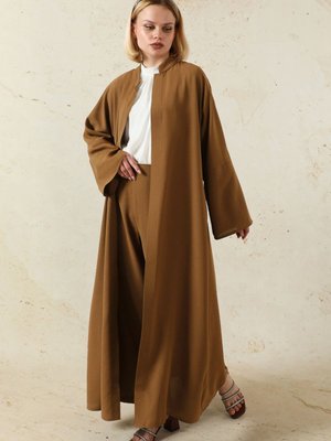 Pantolonlu Abaya Takım Kahverengi Pantolonlu Abaya Takım Kahverengi
