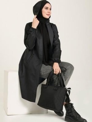 Siyah Kapüşonlu Fermuarlı Kot Kap Siyah Kapüşonlu Fermuarlı Kot Kap