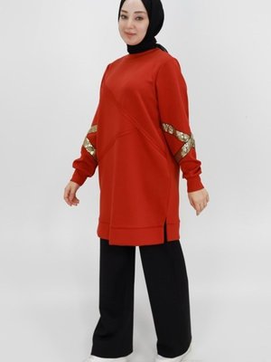 Kiremit Scuba Kumaş Pul Detaylı Sweatshirt Kiremit Scuba Kumaş Pul Detaylı Sweatshirt