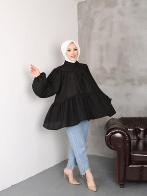 Siyah Keten Fiyonklu Tunik Siyah Keten Fiyonklu Tunik