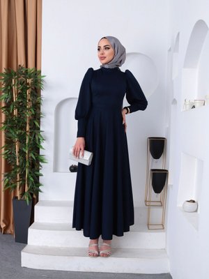 Balon Kol Pile Etek Detaylı Tesettür Elbise Balon Kol Pile Etek Detaylı Tesettür Elbise