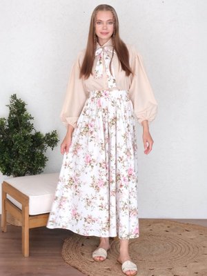 Vizon Narçiçeği Desenli Balon Etek