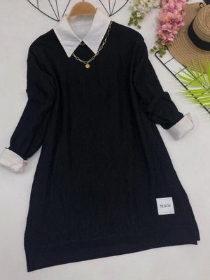 Siyah Arma Detaylı Yırtmaçlı Tunik Siyah Arma Detaylı Yırtmaçlı Tunik