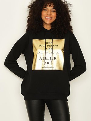Siyah Baskı Detaylı Kapüşonlu Sweatshirt
