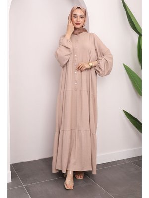 Vizon Kol Lastikli Eteği Katlı Salaş Elbise Vizon Kol Lastikli Eteği Katlı Salaş Elbise