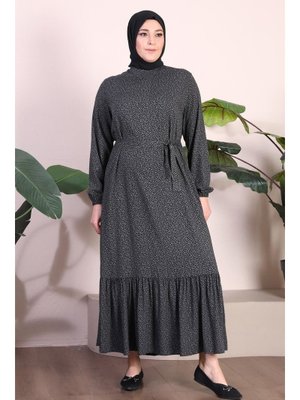Füme Kadin Büyük Beden Hakim Yaka Çıtır Viskon Elbise