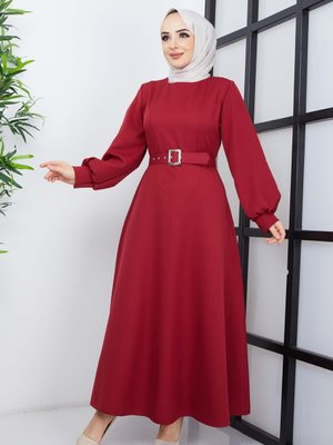 Bordo Prenses Atlas Elbise