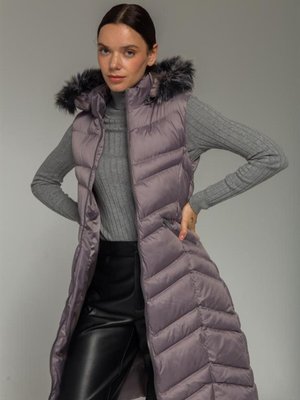 Kürklü Çıkabillir Kapüşonlu Şişme Yelek Gri Kürklü Çıkabillir Kapüşonlu Şişme Yelek Gri