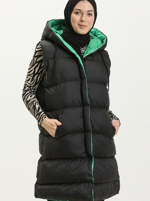 Siyah Zümrüt Yeşili Çift Renkli Şişme Yelek Siyah Zümrüt Yeşili Çift Renkli Şişme Yelek