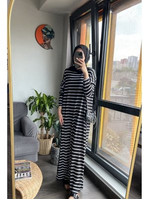 Harika Penye Çizgili Giy Çık İşlevsel Elbise Hat Belli Etmeyen Elbisemiz