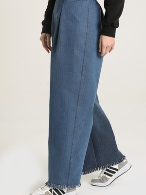 Kot Mavi Bol Paça Saçaklı Pantolon