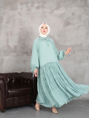 Mint Kat Büzgülü Astarlı Şifon Elbıse Mint Kat Büzgülü Astarlı Şifon Elbıse