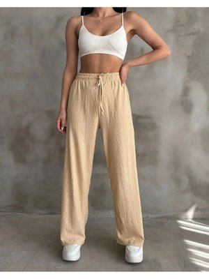 Palazzo Bel Lastikli Tiril Gofre Kumaş Pantolon