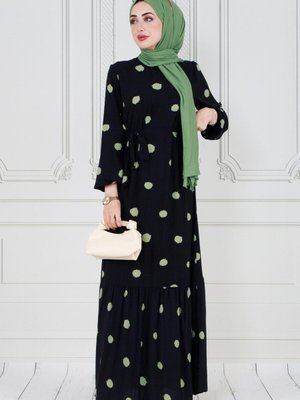 Puantiyeli Kuşaklı Elbise Haki Puantiyeli Kuşaklı Elbise Haki