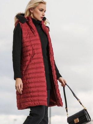 Bordo Fermuarlı Kapitone Yelek