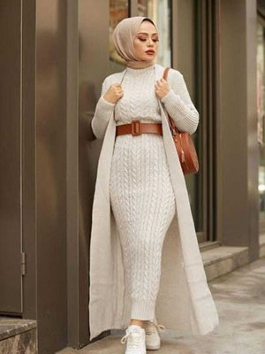 Taş Saç Örgü Desenli Triko Elbise Ceket Taş Saç Örgü Desenli Triko Elbise Ceket